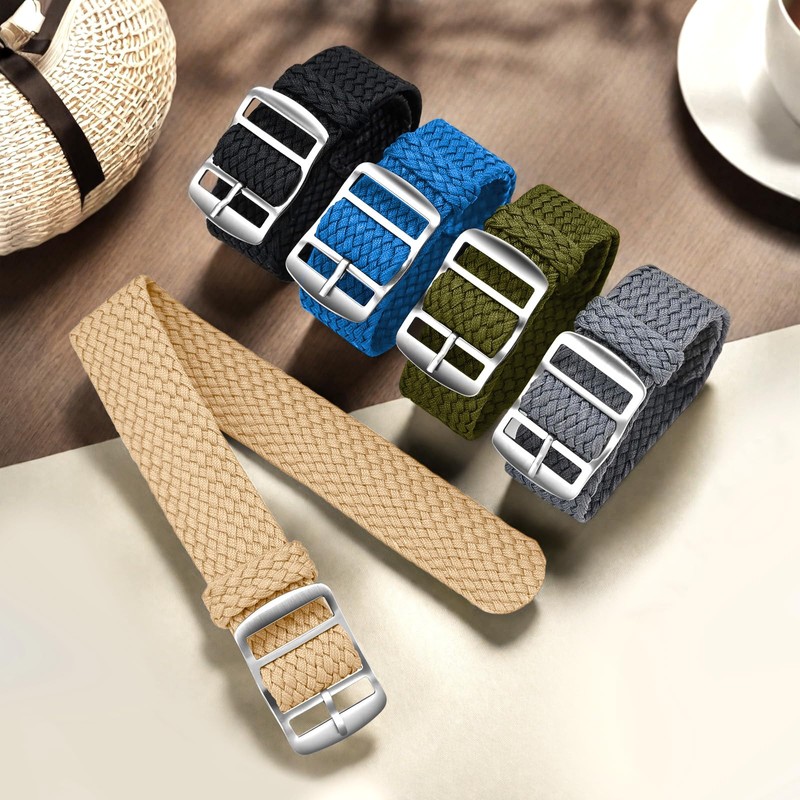 ULLCHRO Unisex Perlon Nylon Bracelet with Stainless Steel Silver Buckle,