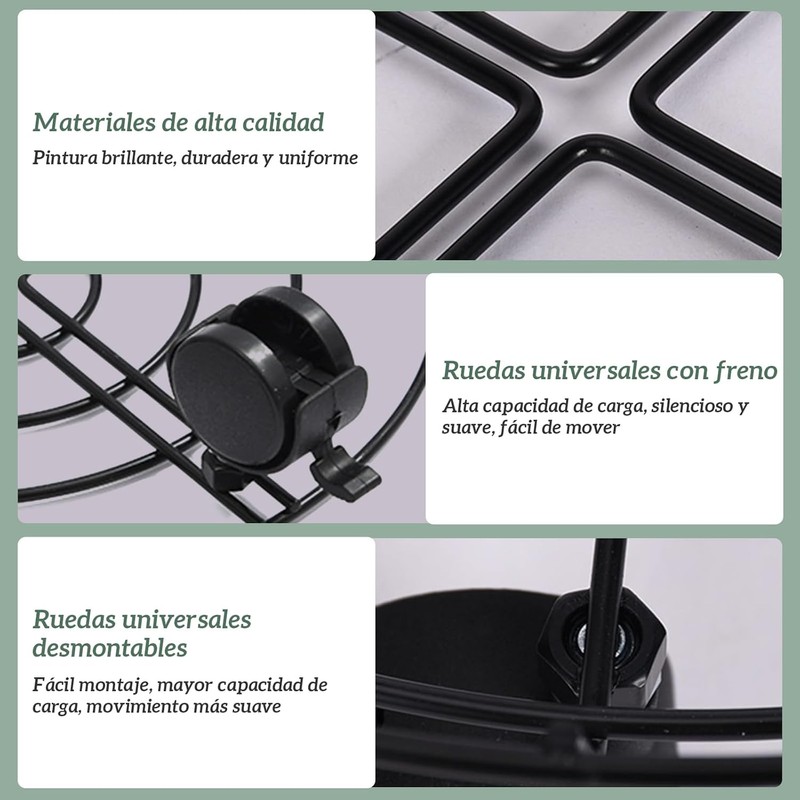 4 Bases para Macetas con Ruedas, Metálica, Soporte Porta Macetas