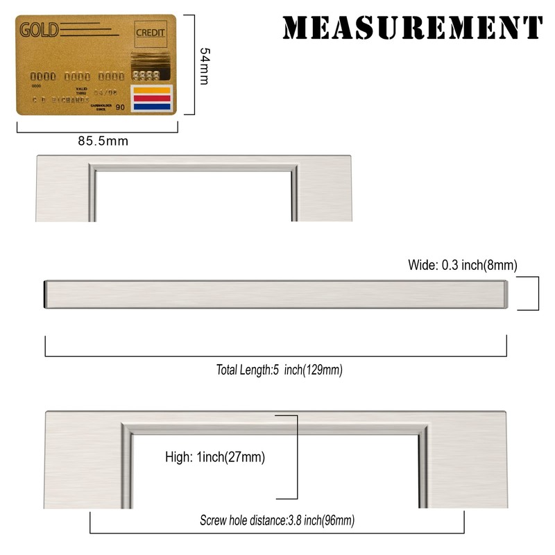 Amerdeco 10 Pack Brushed Satin Nickel Cabinet Pulls 3.75 Inch(96MM)