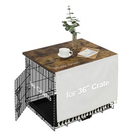 VIE DE AMAN Dog Crate Topper Wood for 48 42 36 24 inch Cages, Table Topper with Tassel Curtain, Rustic Style Dog Kennel Topper, Rustic Brown(Dog Crate Not Include)