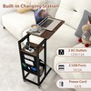 Giantex C Shaped End Table with Charging Station, Laptop Side