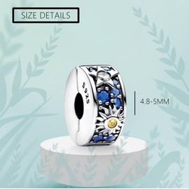 Doyafer 925 Sterling Silver Clips Stars&Moon Safety Chain String Charm Bracelet Women's Bead Charm Pendant Birthday Jewelry Gift 3-pack