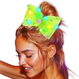 JEAIRTS Led Bow Clip Glowing Pearl Hair Barrettes Light Up Bow-knot Costume Hair Accessories for Women (7-Green)
