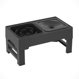 Elevated Dog Bowls for Large Dogs, Adjustable 4 Heights Raised Dog Bowl Stand with 2 Slow Feeders, Anti Slip No Spill Dog Water Bowl for Small Medium Large Dogs & Pets, Black