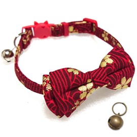 TATOTTE Cat Collar Ribbon with Bell Safety Buckle for Small Dogs Puppies Bowtie, Adjustable, Lightweight, Choker (Cherry Red)