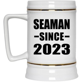Designsify Gifts, Seaman Since 2023, 22oz Beer Stein Ceramic Tankard Mug with Handle for Freezer, for Birthday Anniversary Mom Dad Parents Fathers Mothers Day Party, to Men Women Him Her Friend Mom