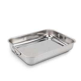 ROSSETTO Casserole Dish Stainless Steel Rectangular Large Baking Dish with Folding Handles Rustproof 35 cm x 26 cm Dishwasher Safe