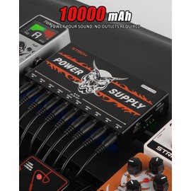 STRICH SPS-40B Pedal Power Supply with Built-in 10000mAh 10 Outputs DC 9V (2x300mA, 8x100mA) Jacks for Guitar Bass Pedals, Rechargeable Battery Guitar Effect Pedal Power, 5V/1A USB Port, Noiselessly