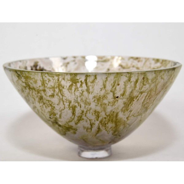 3.1" Translucnet Moss Agate Carved Bowl Polished Natural Green Yellow
