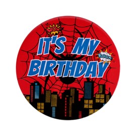 It's My Birthday Pin, 2.3in Spider Web Happy Birthday Badge Pin Red & Blue Round Button for Women Men Boys Girls Kids Themed Celebrations Party Favors and Decorations