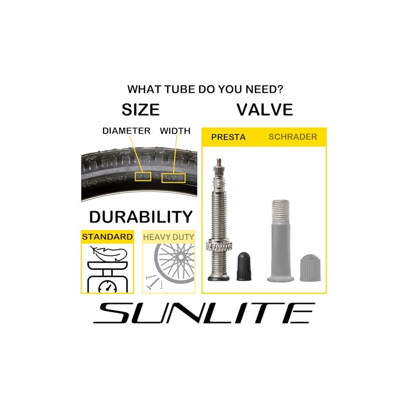 Sunlite Bicycle Tube, 700 x 18-23 (27 x 1) 60mm