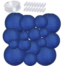 Enparez Paper Lanterns with Lights Included 16pcs 6" /8" /10" /12" Hanging Decorative Chinese Paper Lantern for Wedding Baby Shower Birthday Party Decorations - Blue