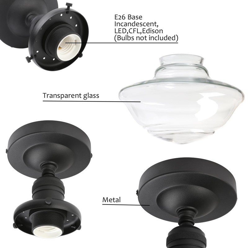Pathson Glass Flush Mounted Ceiling Light, Vintage Farmhouse Ceiling Lamp