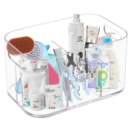 Brabtod Dog Storage Organizer for Grooming Supplies,Clear acrylic Caddy Organizer for Pet Stuff,Rectangular Divided Storage Bin for Dog Cat Grooming Kit,Trimmer,Clipper,Combo,Brush