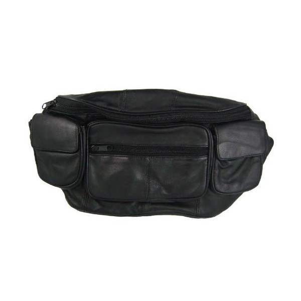 Private Label Large Black Genuine Lambskin Leather Fanny Pack Waist Bag with Cell Phone Pouch