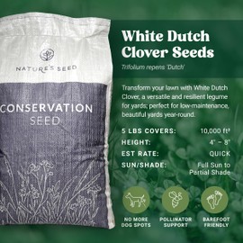 Nature’s Seed White Dutch Clover Seed, Drought Tolerant Ground Cover, Low Maintenance Garden Yard Lawn Alternative, 5000 sq ft