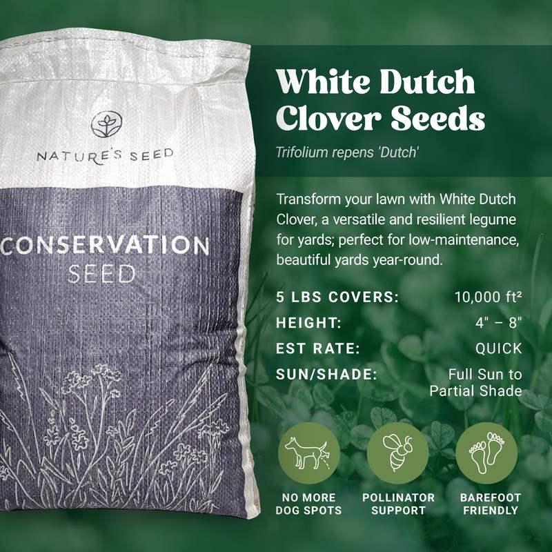 Nature’s Seed White Dutch Clover Seed, Drought Tolerant Ground Cover,