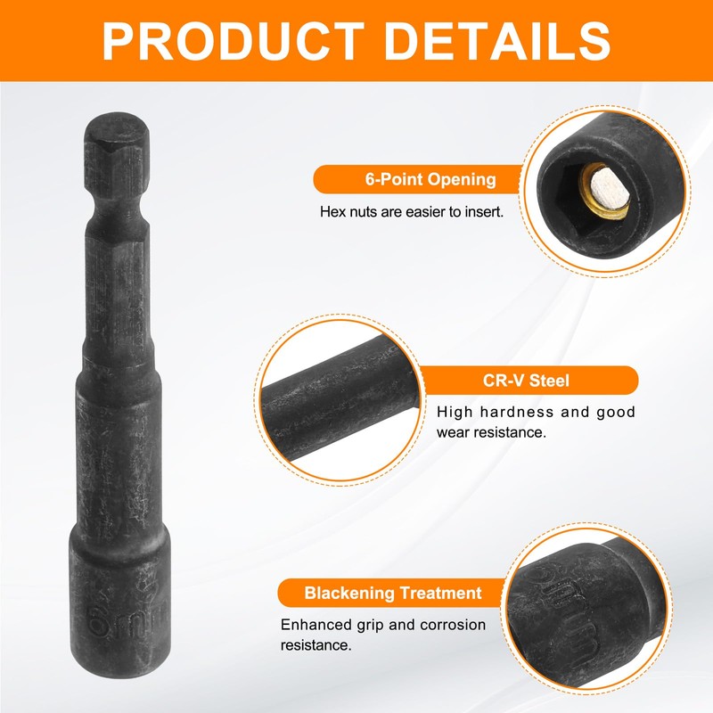 HARFINGTON Magnetic Nut Driver 6mm Hex Drive Socket CR-V Steel