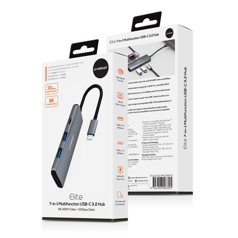 mbeat Elite 7-in-1 USB-C 3.2 Gen2 Hub with 8K 30Hz