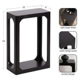 Kate and Laurel Dahl Modern Slatted Wooden Slim Side Table; 16 x 8 x 24; Black; Transitional Wood Narrow End Table for Use as Living Room Plant Stand or Small Bedroom Nightstand