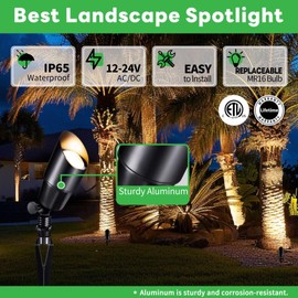 Varmtalys LED Outdoor Spotlights, Black Low Voltage Waterproof Spot Light, Aluminum Landscape Lights for Porch, Backyard, Uplighting with 5W MR16 Bulb 2700K 6 Pack