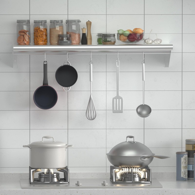 Treshin Stainless Steel Shelf with 4 Hooks 12 x 36