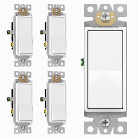 ENERLITES Decorator Switch, Light Switch, 3-Way or Single Pole, 3 Wire, Grounding Screw, Residential Grade, 15A 120V, UL Listed, 93150A-W-5PCS, White, 5 Pack