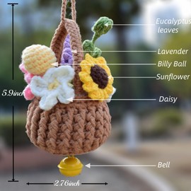 Cenyn Car Mirror Hanging Accessories,Crochet Plant Decor, Boho Knitted Flower Basket Rearview Mirror Ornament,Natural Cotton Car Truck Hanger Ornament Charm for Men Women Gifts (1, Flower Basket)
