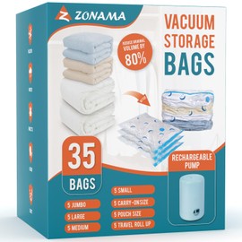Vacuum Storage Bags for Travel, Combo 35 Pack Travel Vacuum Sealed Bags with 1500mAh Portable Rechargeable Electric Pump for Clothes, Pillows, Comforters, Travel Luggage, Backpack, Travel Essentials