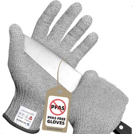 Schwer ANSI A9 Cut Resistant Gloves, Food Grade Reliable Cutting Gloves, Mandoline Gloves for Kitchen Meat Cutting, Oyster Shucking, Fish Fillet Processing, PFAS Free (Grey, L, 2 pairs)