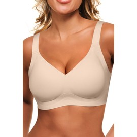 HORISUN No Underwire Bras Everyday Wireless T Shirt Bra Seamless Bras for Women Comfortable Wireless Supportive Bra (Light Nude L-P)