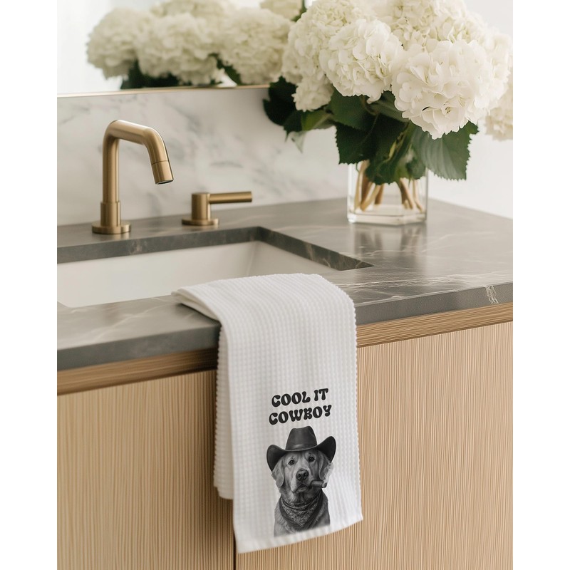 FGFK Funny Cowboy Golden Retriever Kitchen Towels, Gifts for Golden