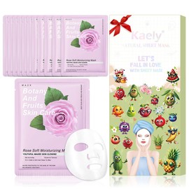 Kaely 12 Pack Rose Sheet Masks, Spa Party Face Masks for Kids Teens Skin Care, Facial Mask Skincare Set, Moisturize Nourish for All Skin Types, Birthday Gifts for Women Men Girls, Set07