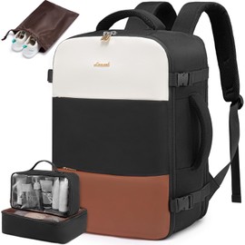 LOVEVOOK Travel Backpack for Women, Carry On Backpack Flight Approved with 3 Packing Cubes,TSA Personal Item Travel Bag Fits 15.6” Laptop,Weekender Hiking Business Luggage Daypack Beige Black Brown