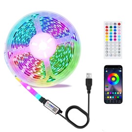 LED Strip 3 m, USB RGB Strip with App Remote Control, Music Sync Controllable Timer Setting, Tape Self-Adhesive Lighting Lights Adjustable Brightness Colour Changing for TV/Bedroom/Party