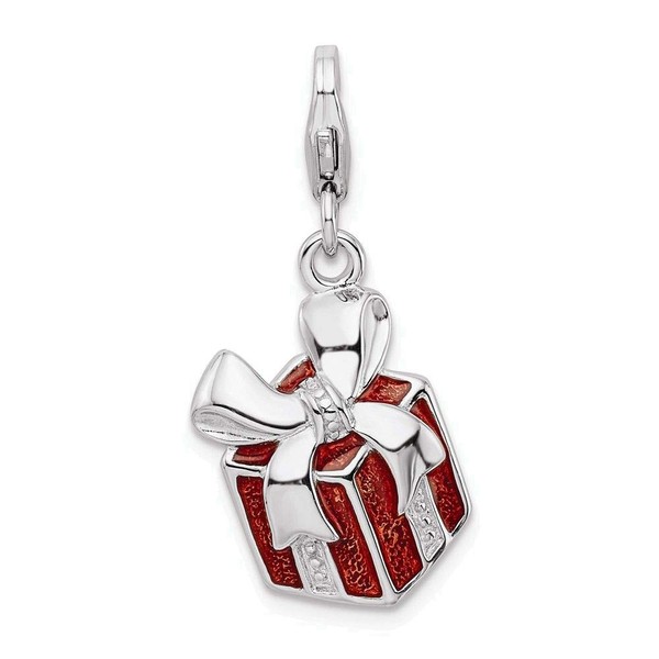 Adornica Diamonds Sterling Silver Rhodium-Plated Red Enameled Present with Lobster