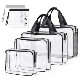 Sweelov Pack of 4 Clear Toiletry Bag, Thickened PVC Waterproof Makeup Bags with 2 Liquid Bags, Plastic Cosmetic Bag, Travel Wash Bag with Zippers for Women, Transparent, Waterproof
