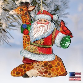 Designocracy Santa On Giraffe Wooden Ornaments Set of 2 by G. DeBrekht - 8111360-S2