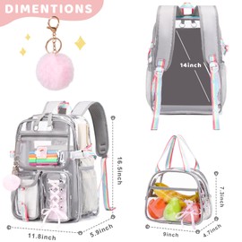Bevalsa Clear Backpack for Girls, Transparent Backpack with Lunch Bag for Kids Elementary Middle High school Student, Heavy Duty See Through Backpack Clear Bookbag Stadium Approved (Grey)
