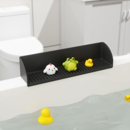 Bathtub Splash Guard for Tub - 2Pack Silicone Tub Water Splash Guard with 4 Suction Cups, Bath Toy Tray Holder, Tub Shelf for Kids, Bathroom Accessories for Children, Toddler & Baby Bath, Black