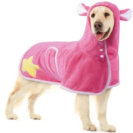 OUOBOB Dog Drying Coat with Hood, Super Absorbent Dog Towel Robe for Quick Dry After Bath, Soft Pet Bathrobe for Dogs, Magic Sticker & Belly Strap All-Season Dressing Gown Pink XL
