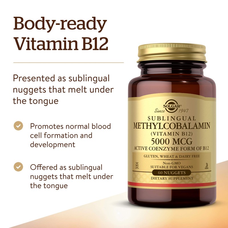 Solgar Methylcobalamin (Vitamin B12) 5000 mcg, 60 Nuggets - Cherry