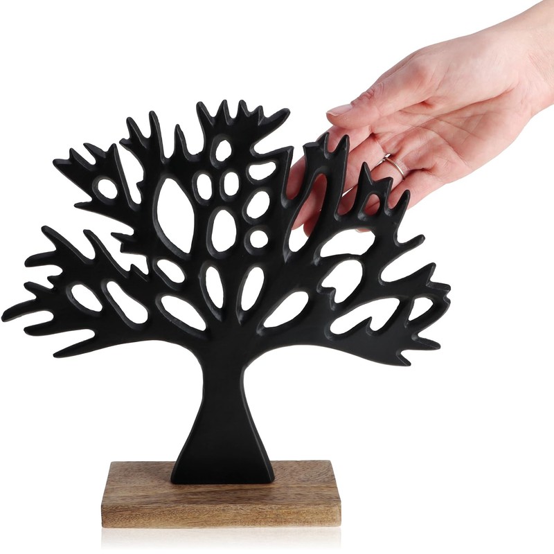com-four® Decorative Stand Tree – Metal Tree on Mango Wood