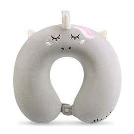 子供用トラベルピロー ユニコーン メモリーフォーム 旅行用ネックピロー スナップ付き U字型 飛行機 車 フライト 頭 首 サポート枕 洗えるカバー付き 大人 幼児 子供 男の子 女の子へのギフト (グレー)