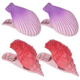 CAIRIAC Beach Towel Clips for Beach Chairs Cruise Essentials, 4 Pack Large Plastic Clothespins Heavy Duty Pool Chair Clips for Towels, Keep Your Towel from Blowing Away (Conch, Sea Shell)