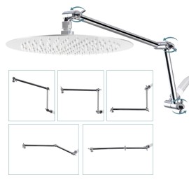 iFealClear All Metal 16" Shower Head Extension Arm, Solid Brass Shower Head Extender Adjustable Height Angle, G1/2 Universal Connection Stainless Steel Pipe with Lock Joint for Rain Showerhead, Chrome