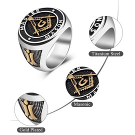 Eastlily Titanium Steel Masonic Ring Masonic Master Mason Ring Freemason Signet Masonic Jewelry Gift Gold Freemason Symbol Ring Size 7-12, Non-Precious Metal, No Gemstone