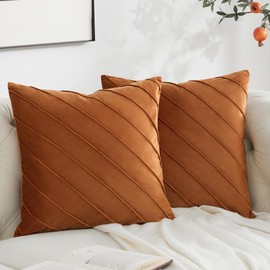 GIGIZAZA Decorative Velvet Pillow Covers 16x16, Set of 2 Burnt Orange Sofa Couch Throw Pillows Covers Cases, Living Room Square Cushion Accent Stripe Covers