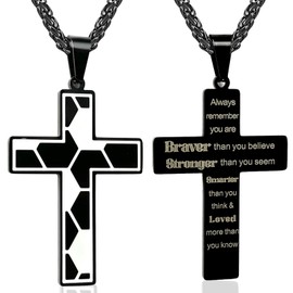 LYNNON Soccer Cross Necklace for Boys Men, Stainless Steel Cross Pendant Chain 21+2 Inches, Inspirational Bible Verse Quote Religious Christmas Football Gifts for Team Player Fans Coach