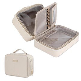 White Cosmetic Bag Cosmetic Bag with Large Capacity PU Leather with Compartment Cosmetic Bag Multifunctional Toiletry Bag for Travel for Men and Women Cosmetic Bag - Wash Bag, White, 1